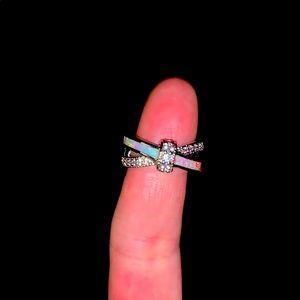 Silver clear stone and opal ring 🤗